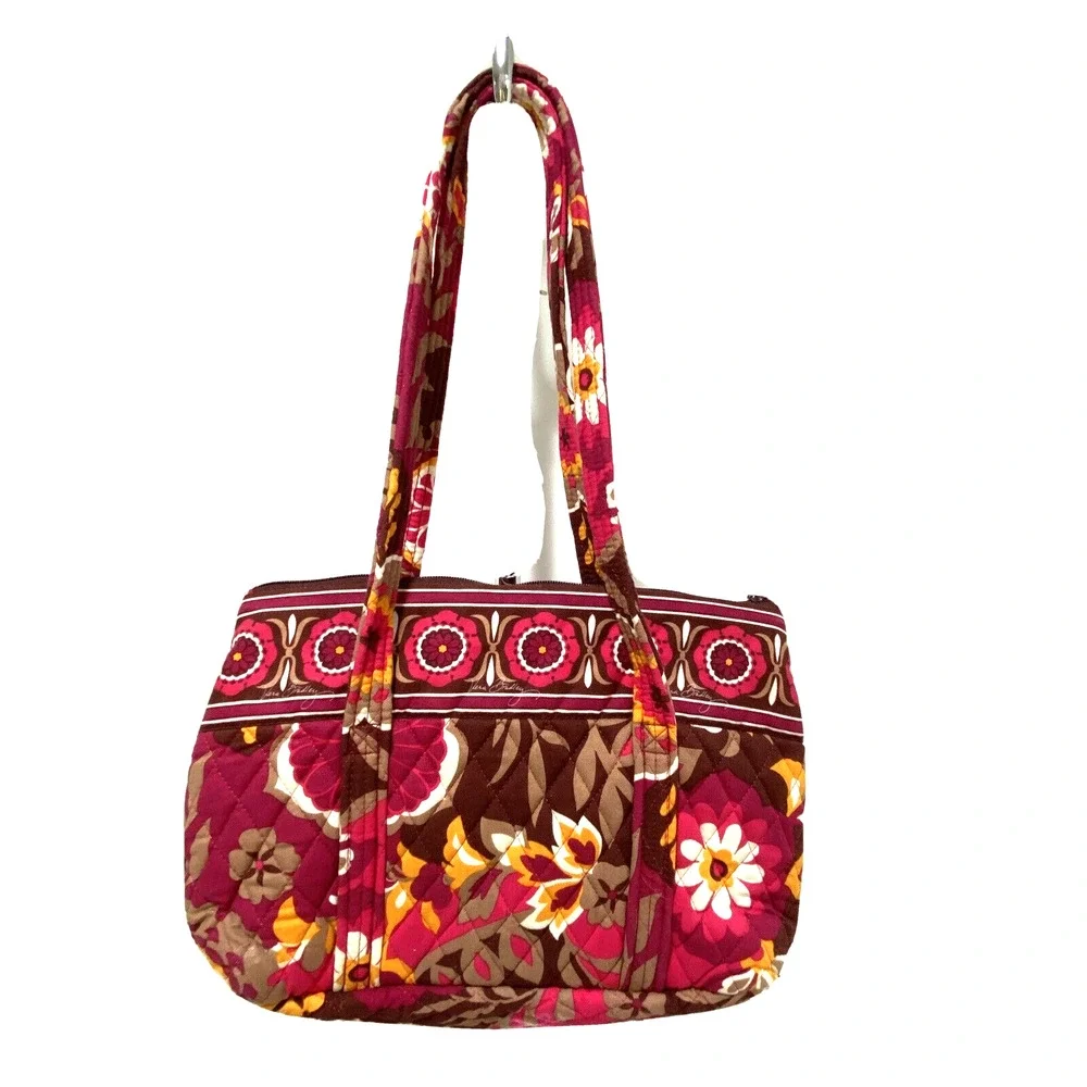 Vera Bradley Purse Carnaby 2009 Small Shoulder bag Tote Pink Orange Floral Quilt